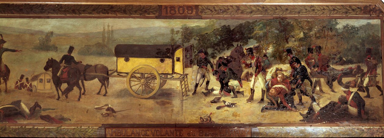 Létající ambulance barona Larreyho (Dominique Jean, Baron Larrey 1766 - 1842) v roce 1809 Anonymní obraz francouzské školy 19. století. 1809 Paříž, muzeum Val de Grace od French School