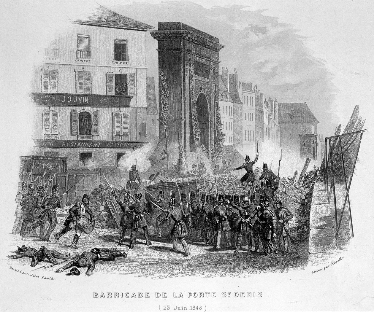 Barikáda Porte Saint Denis (23. června 1848) - v „Fasttes de Gardes Nationales de France““ od French School