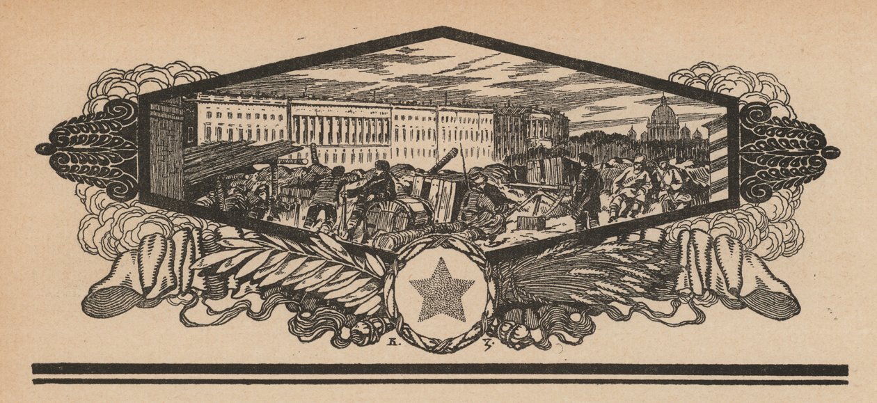Barikády v ulicích během ruské revoluce od French School