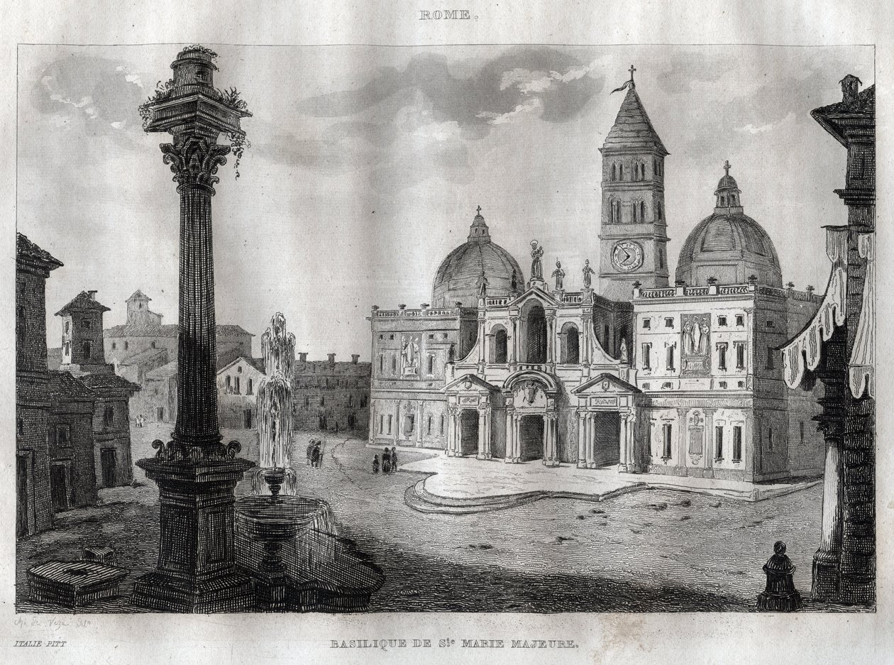 Basilica di Santa Maria Maggiore - Řím - Bazilika Santa Maria Maggiore (Bazilika Santa Maria Maggiore) Řím - rytina z “” Malebné Itálie “” - Historická a popisná malba Itálie “” od M. de Norvinse, Ch. Nodier 1834- 1836. od French School