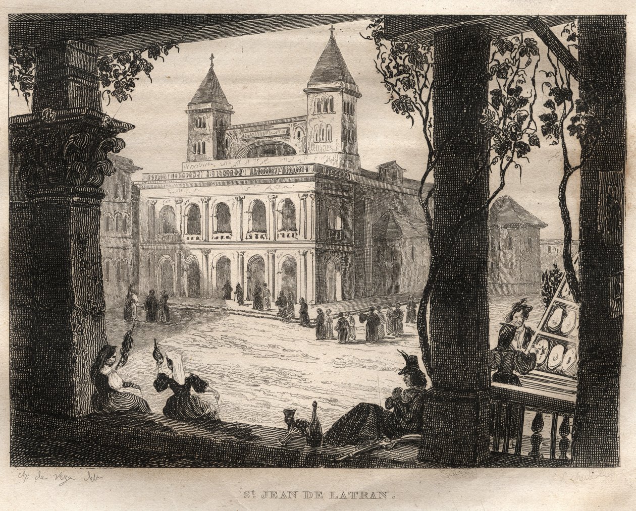 Bazilika San Giovanni Laterano, Řím – Svatý Jan Lateránský – Rytina z „“ Malebné Itálie“ – Historická a popisná malba Itálie“ od M. de Norvinse, Ch. Nodier 1834-1836. od French School