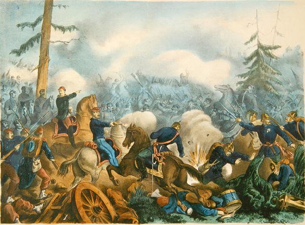 Bitva u Bapaume, 3. ledna 1871, ryl F. Wentzel, Paříž (barevná rytina) od French School