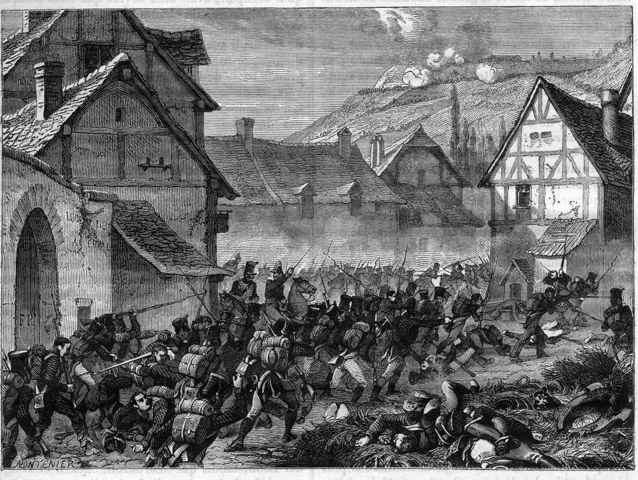 Bitva u Laonu, 9.–19. března 1814 (vítězství spojenců pod vedením Bluchera nad Napoleonem I.) – Bitva u Laonu, Marechal Ney v čele divize přebírá předměstí Semilly – v „Histoire de l