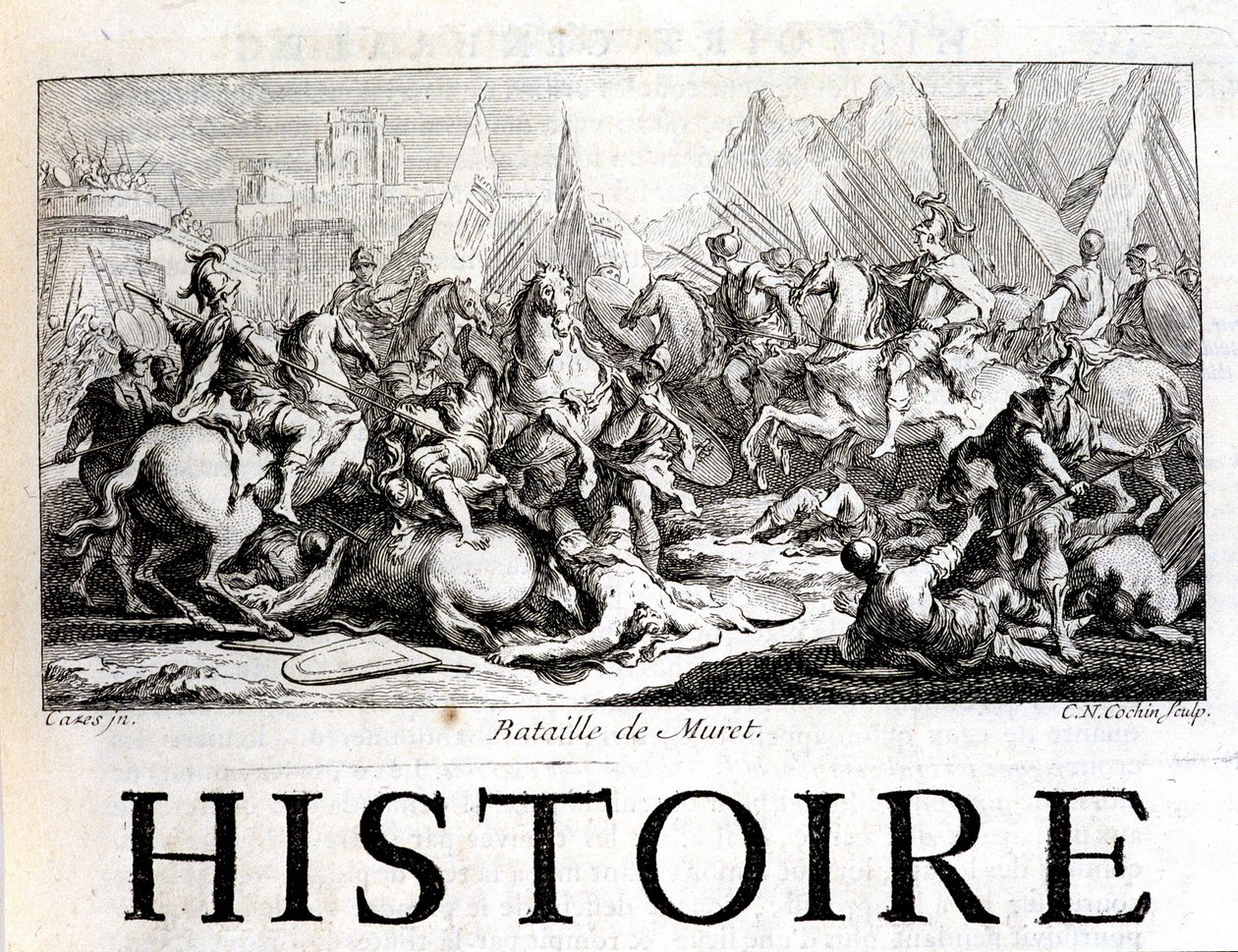 Bitva u Muretu dne 12. září 1213 – v „Obecné historii Languedocu“ od Josepha Vaissetea, Paříž od French School