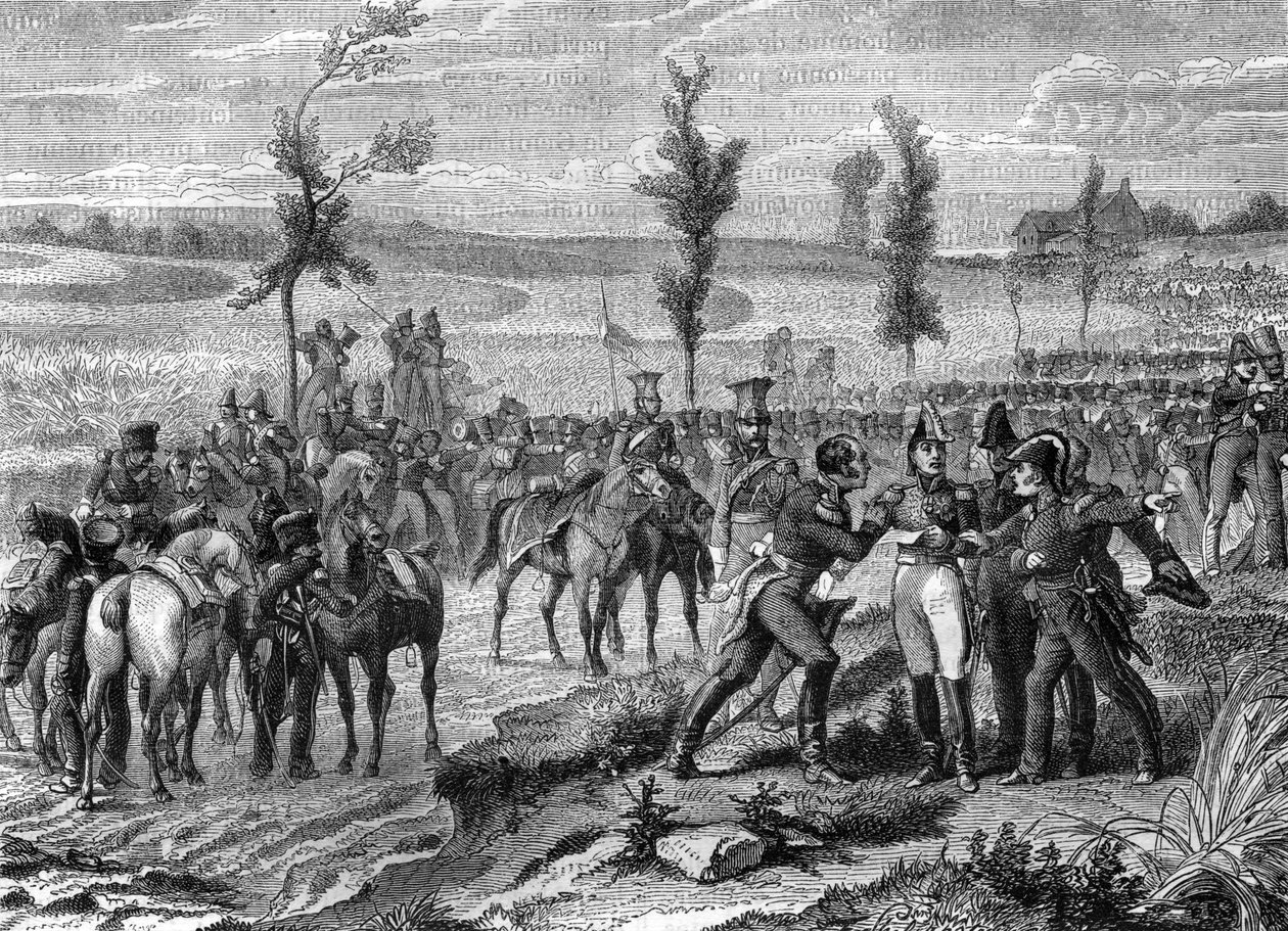 Bitva u Waterloo, válka sedmé koalice v roce 1815, ilustrace z „Historie impéria po historii konzulátu“, od Adolphe Thierse od French School