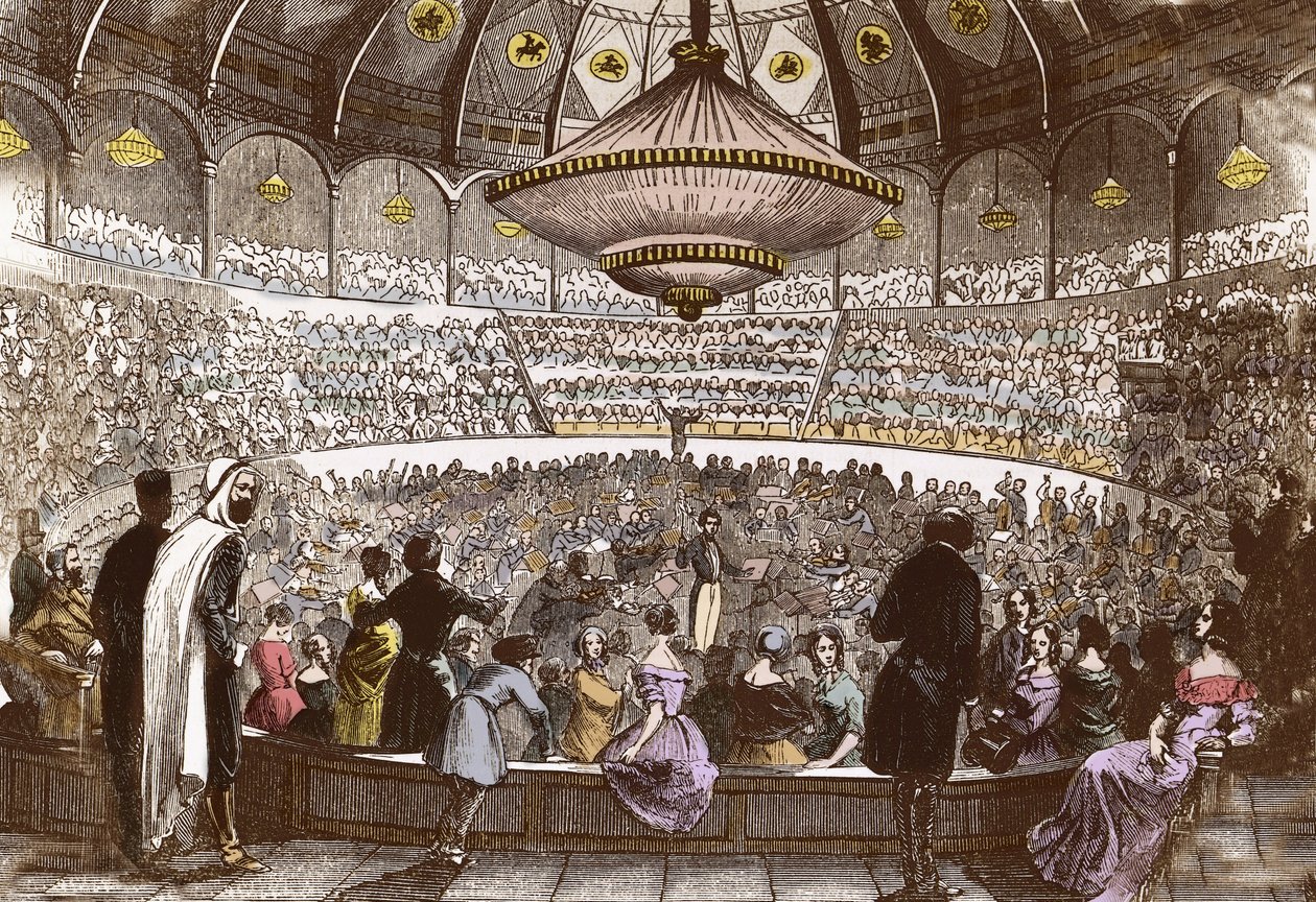 Berlioz diriguje svůj koncert 19. ledna 1845 v Cirque Olympique v Paříži - Hector Berlioz (1803-1869), v sále olympijského cirkusu Champs Elysees v Paříži od French School