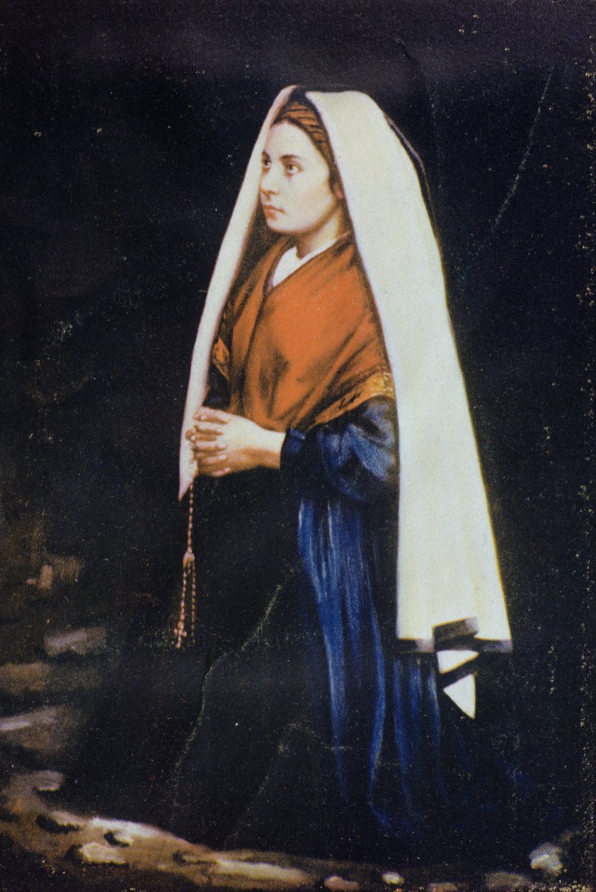 Bernadette Soubirous, z malby z konce 19. století (tónovaná fotografie nalepená na kartě) od French School