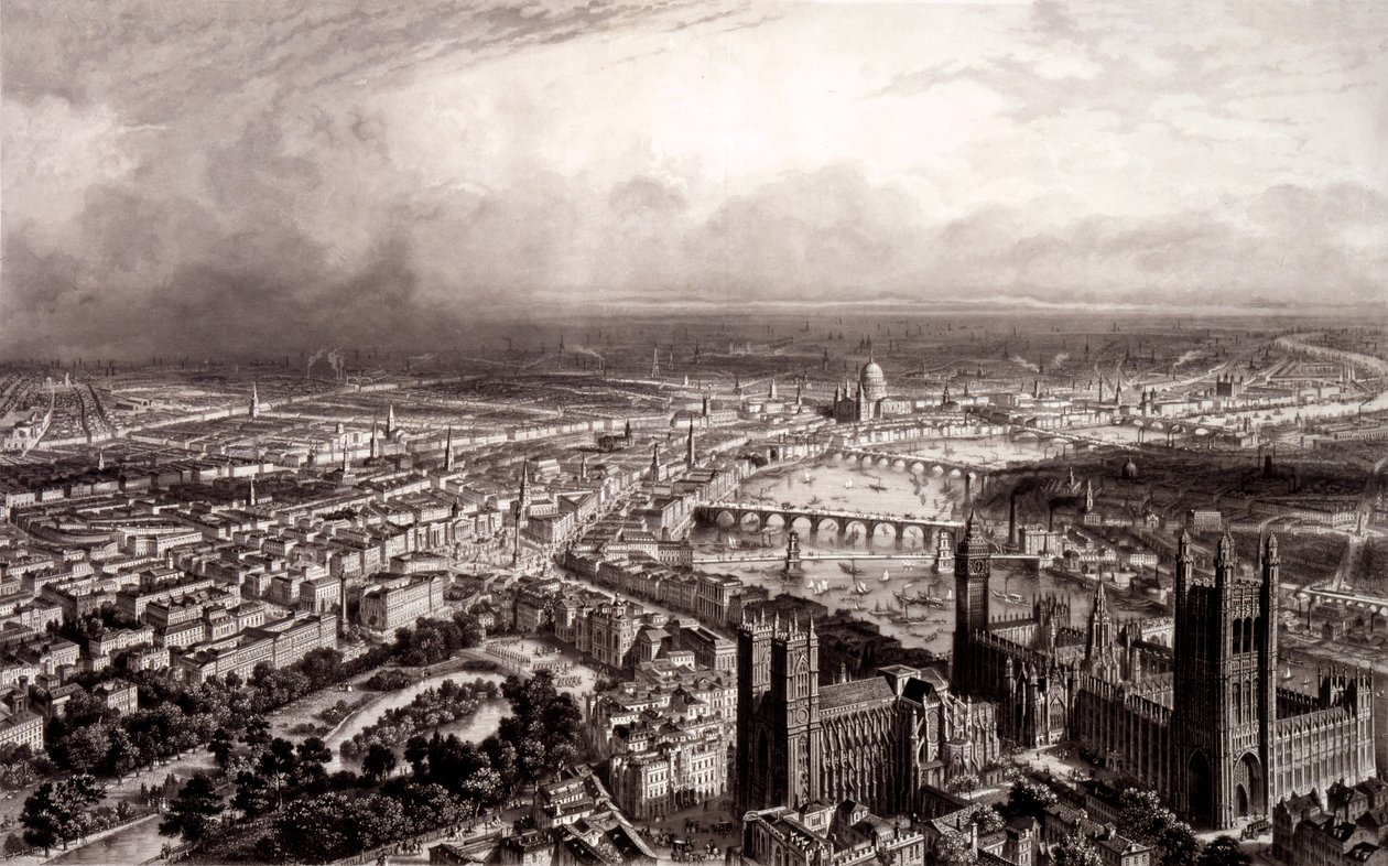 Birds Eye View of London, c.1840-55 od French School