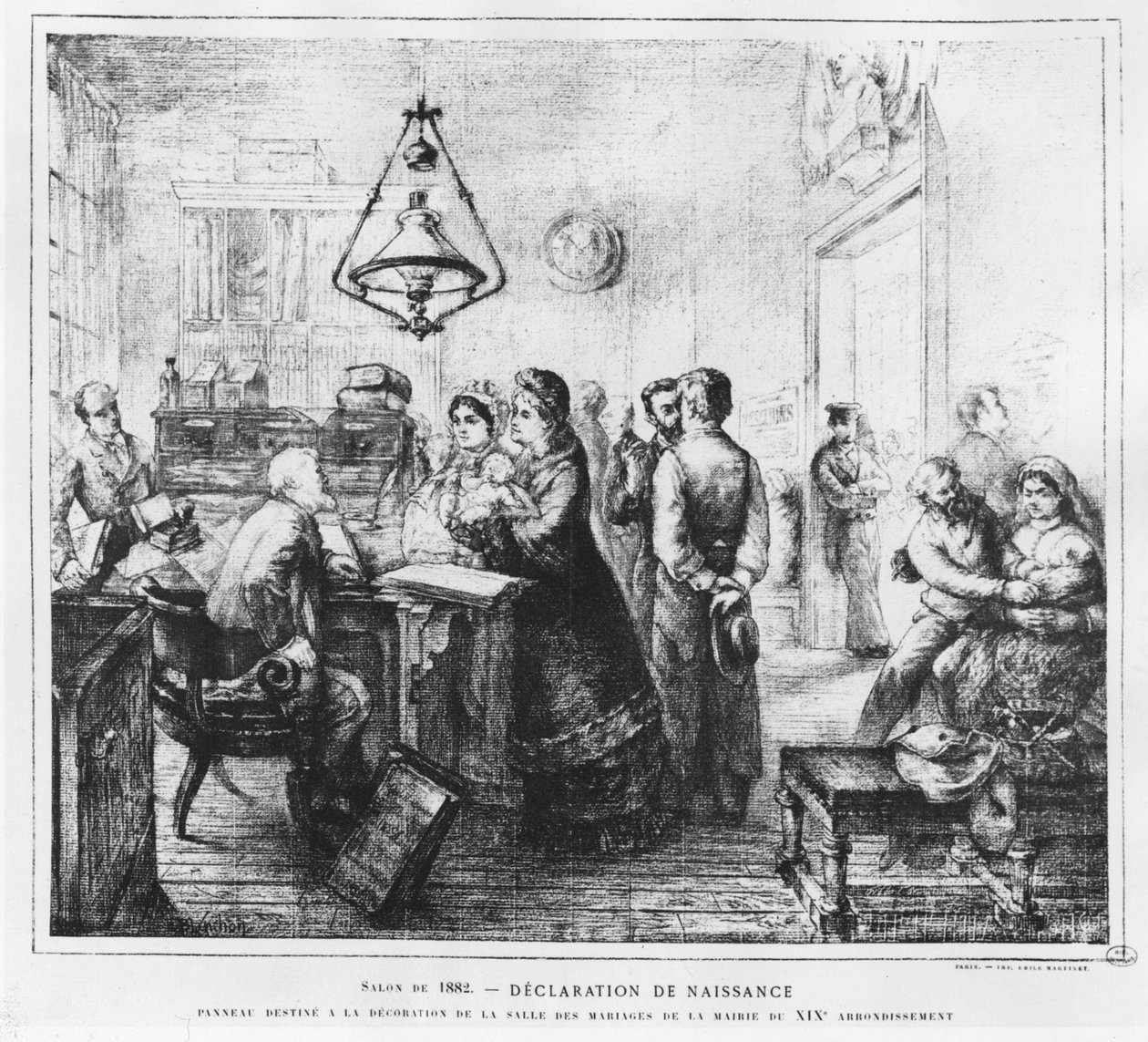 Prohlášení o narození - kresba H.E Blanchona, v „La vie moderne““ od French School