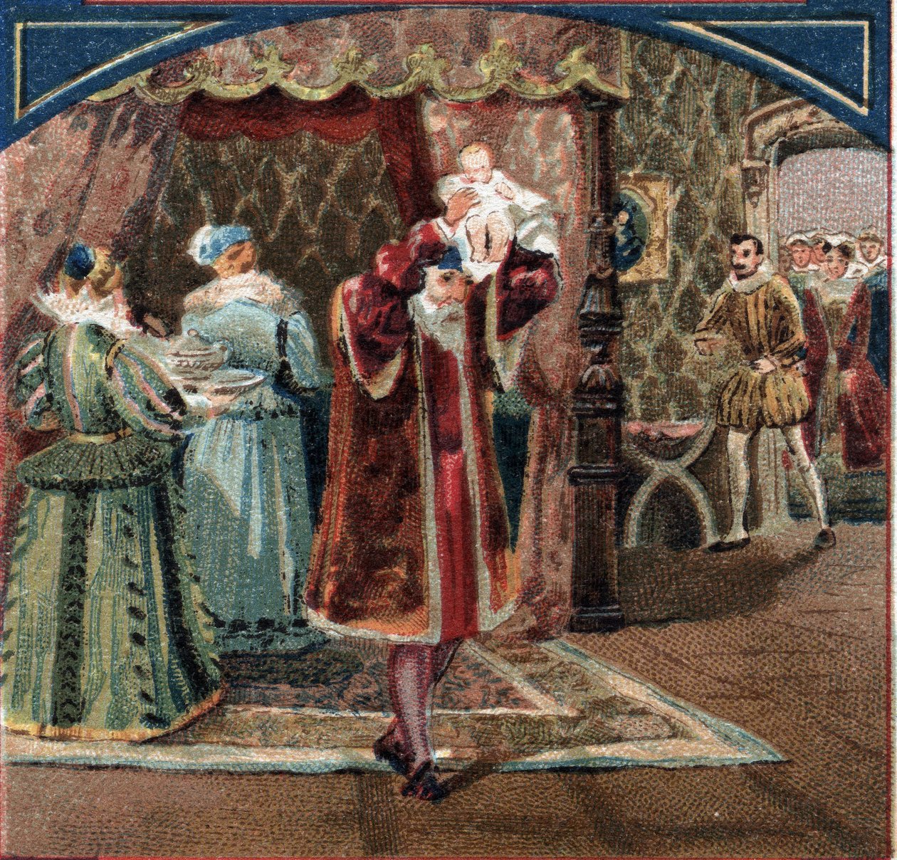 Narození krále Jindřicha IV. 13.12.1553 na zámku v Pau Jeanne III., známá jako Jeanne d