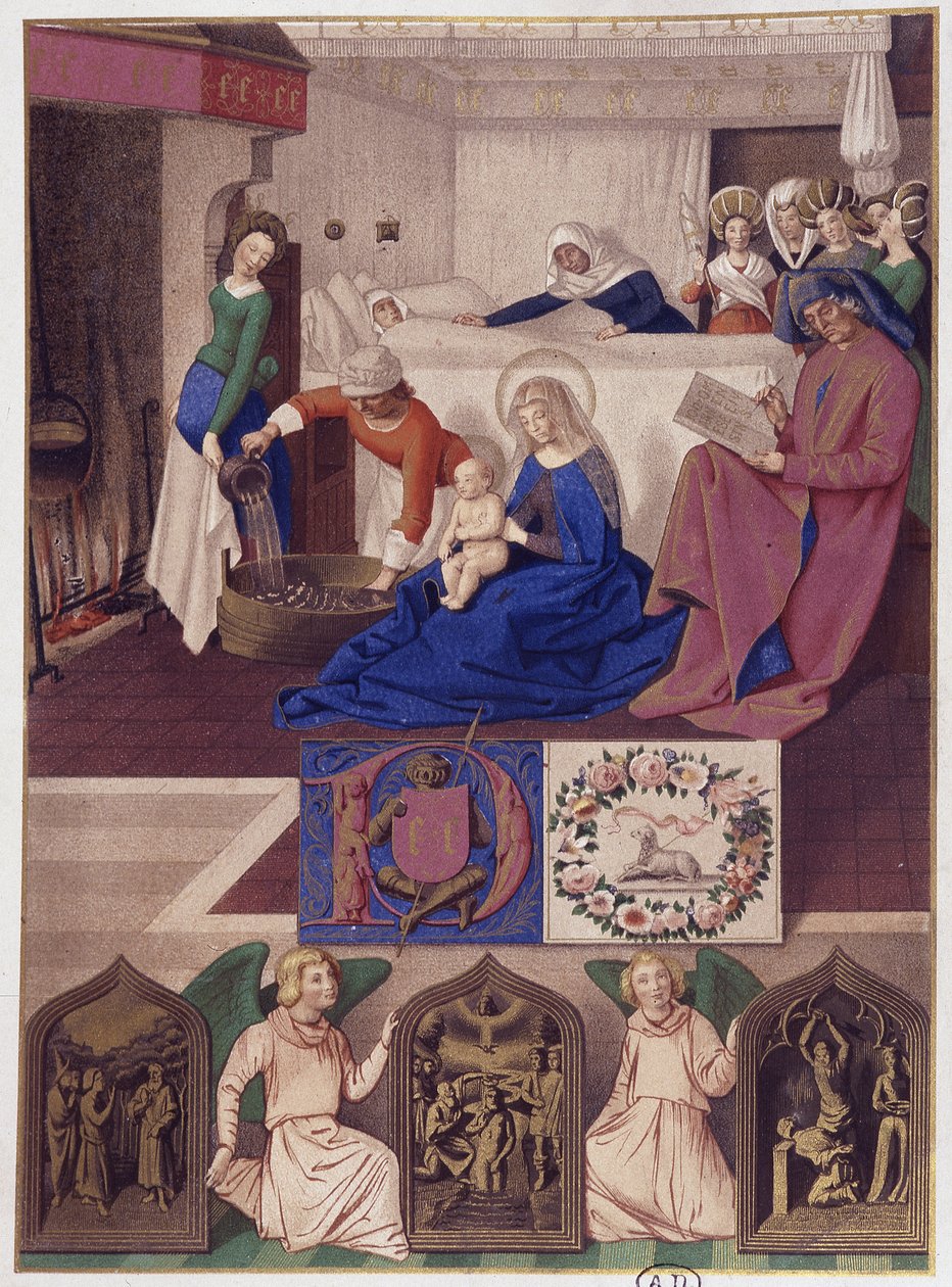 Narození svatého Jana Křtitele (interiér), po malbě Francie 15. století. od French School