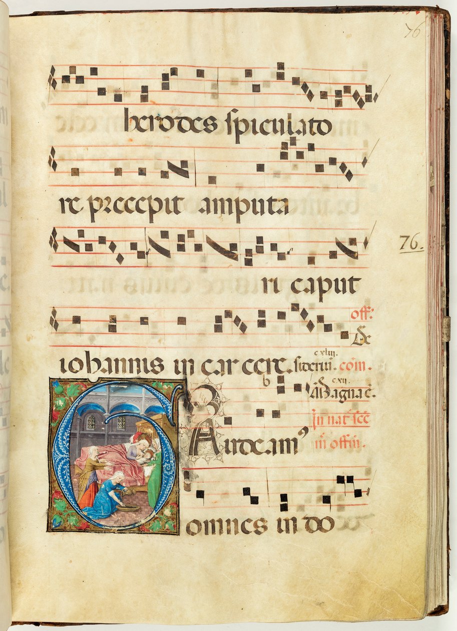 Birth of the Virgin, Gradual, f.76 (inkoust, tempera a plátkové zlato na pergamenu) od French School