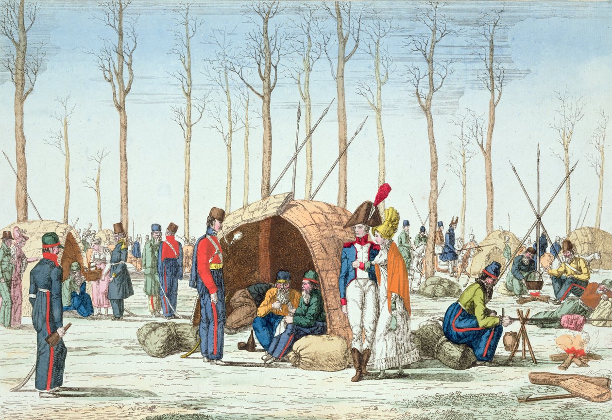 Bivak ruských jednotek na Champs Elysées, Paříž, 31. března 1814 od French School