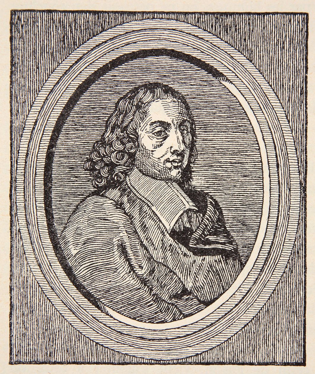 Blaise Pascal, ilustrace z knihy Histoire de la Nation Francaise, Sciences, svazky I a II, autor Gabriel Hanotaux (1853-1944), 1924. od French School