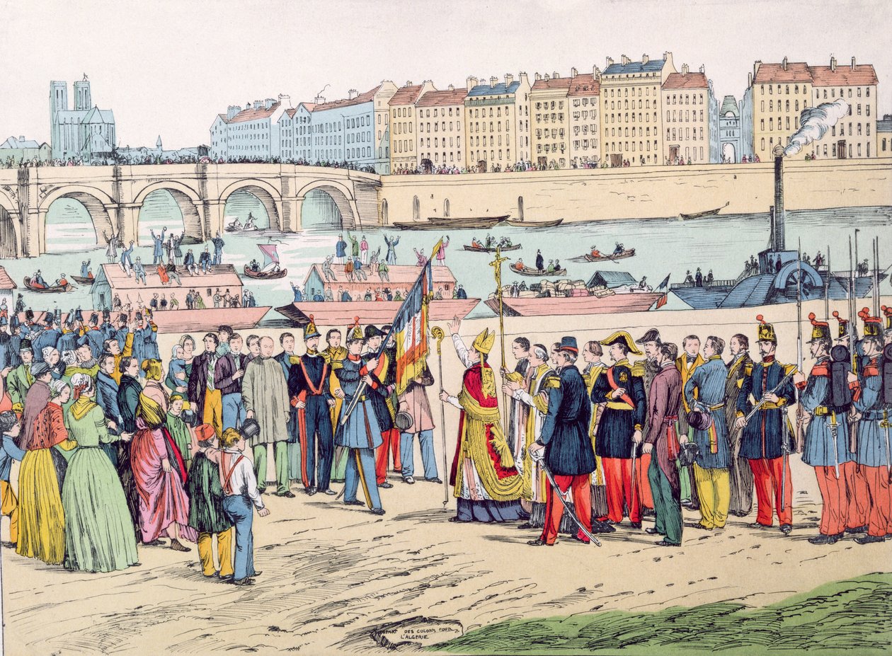 Požehnání vlajek v Paříži před odjezdem kolonistů do Alžírska v roce 1843, 1935 od French School