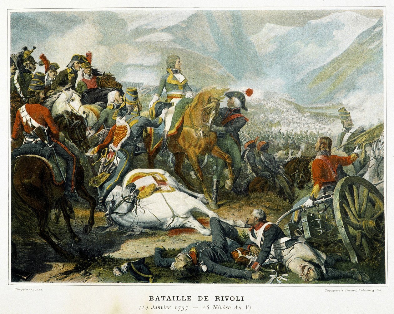 Bonaparte (uprostřed), po vítězství nad Rakušany v bitvě u Rivoli (Itálie) 14. od French School
