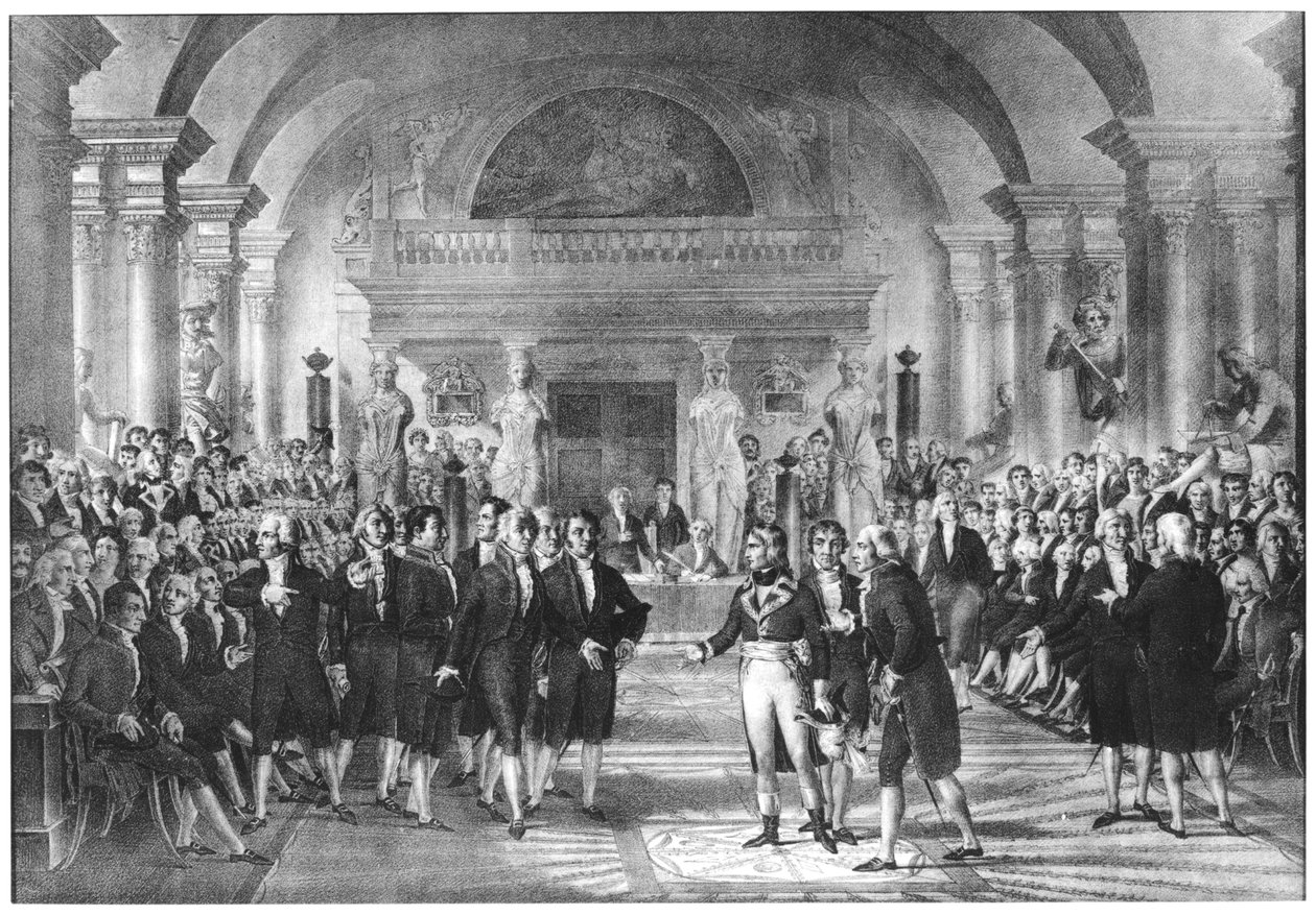 Bonaparte, první konzul (1769-1821) Návštěva členů Academie des Sciences v Louvru, počátek 19. století od French School