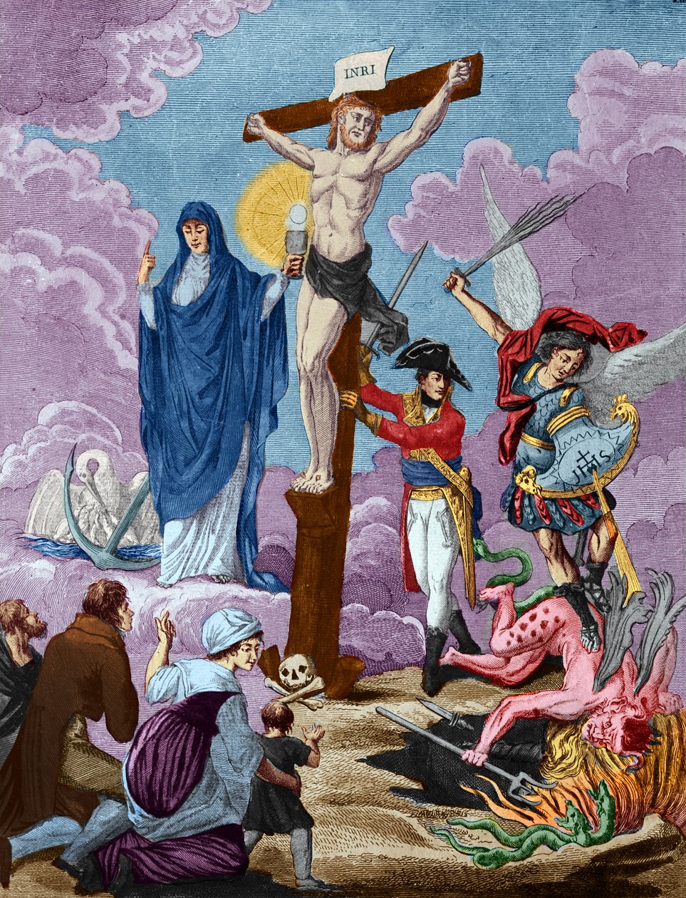 Bonaparte, obnovitel náboženství a podpírající kříž, Alegorie na konkordátu, 1802 od French School