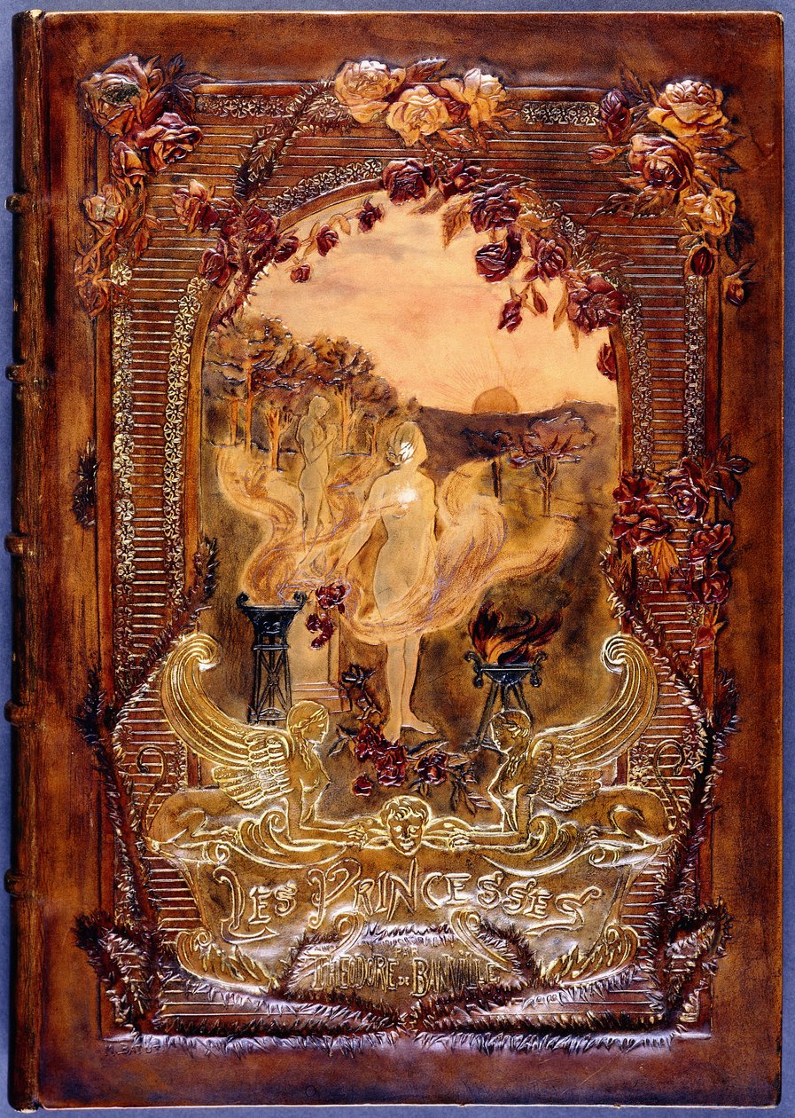 Obálka knihy, zobrazující ženský akt rozhazující růže v krajině, 1904 od French School