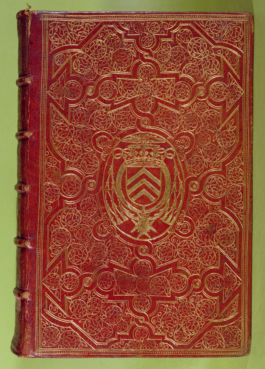 Obálka knihy s erbem Armanda-Jeana du Plessise, kardinála Richelieu (1585-1642) (červená kůže a zlato) od French School