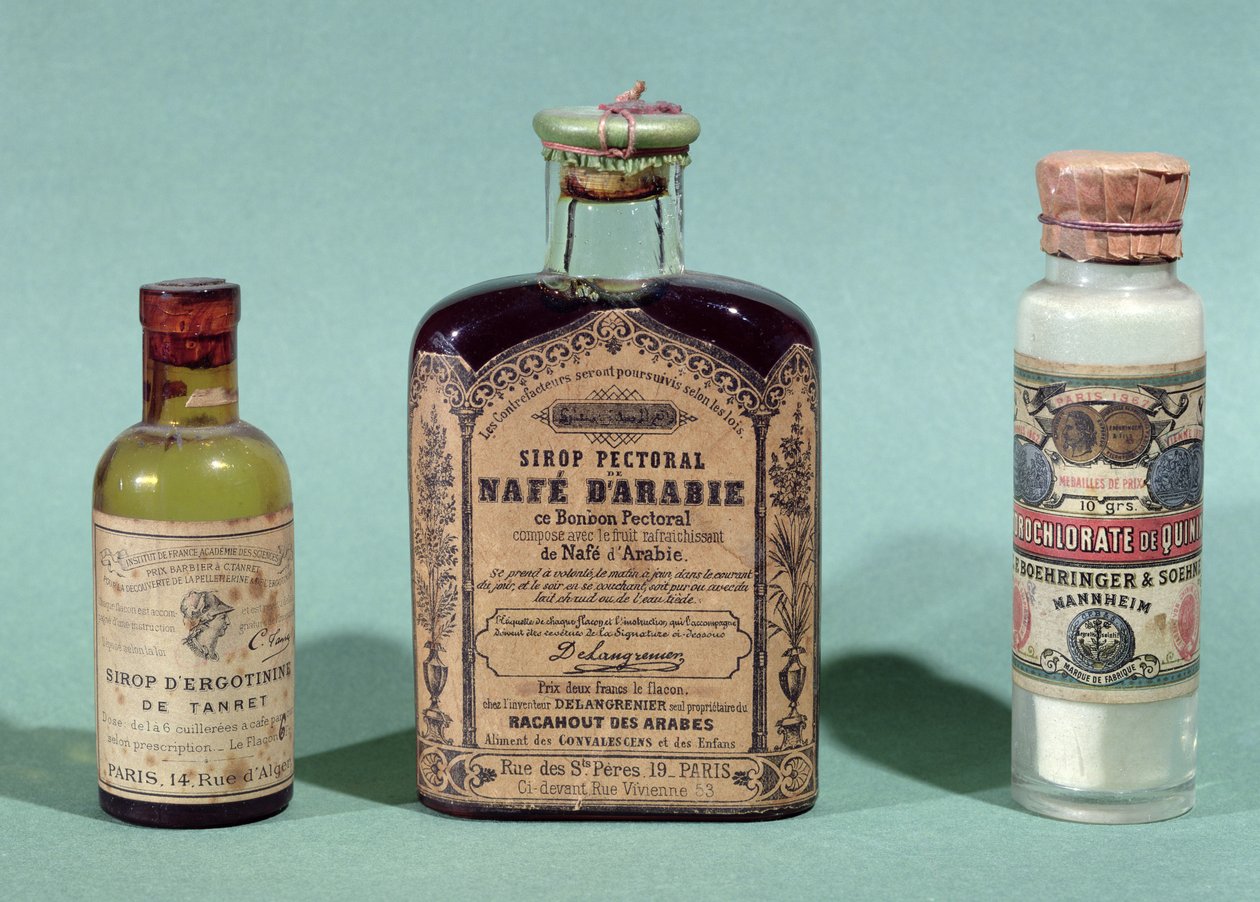 Láhve farmaceutické medicíny (skleněné) od French School