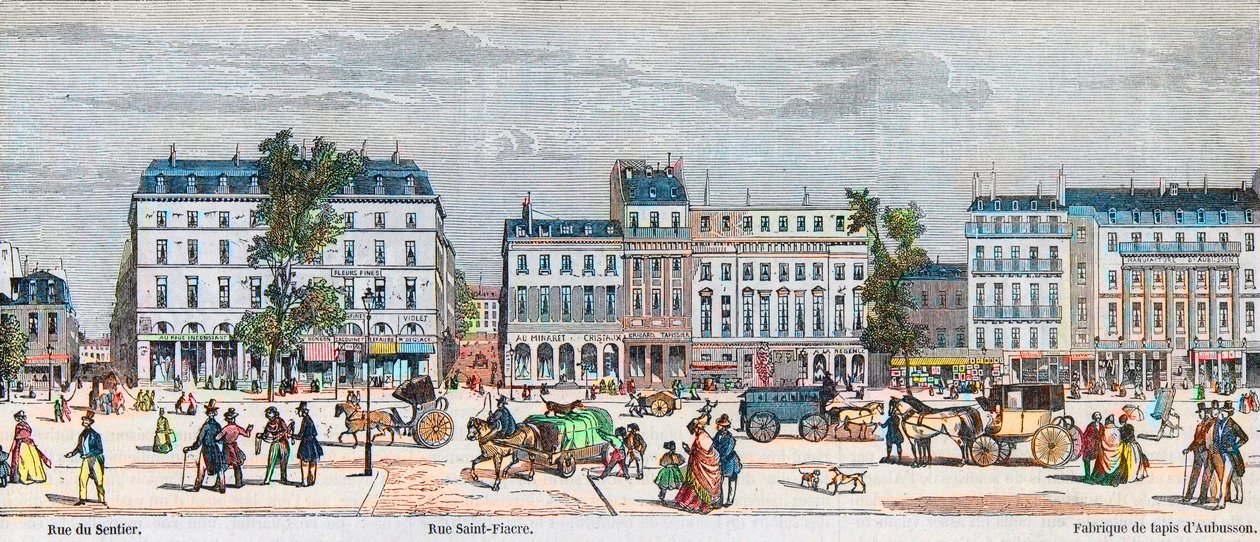 Boulevard Poissonniere jižní strana - Rue du Sentier - Rue Saint Fiacre - Rytina v „Tableau-de-Paris“ od Edmonda Texiera 1852 od French School