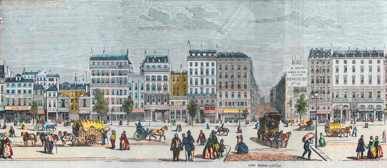 Boulevard Saint-Denis jižní strana - Rue Saint Martin - Rytina v „Tableau-de-Paris“ od Edmonda Texiera 1852 od French School