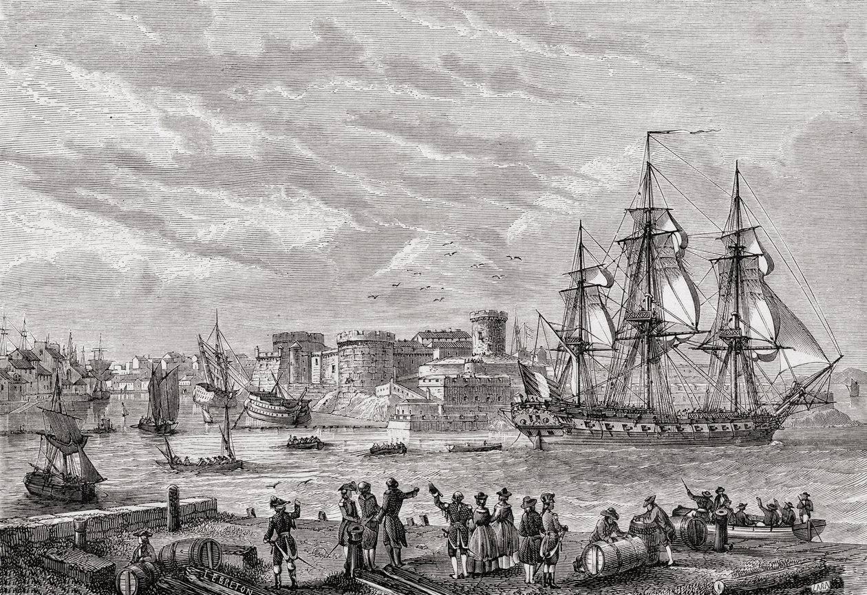 Brest v roce 1791, vyryl Le Breton, z „Histoire de la Revolution Francaise“ od Louise Blanca (1811-82) od French School