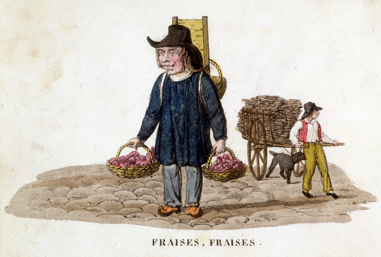 Bretaňský prodejce jahod - rytina, deb. 19. století od French School
