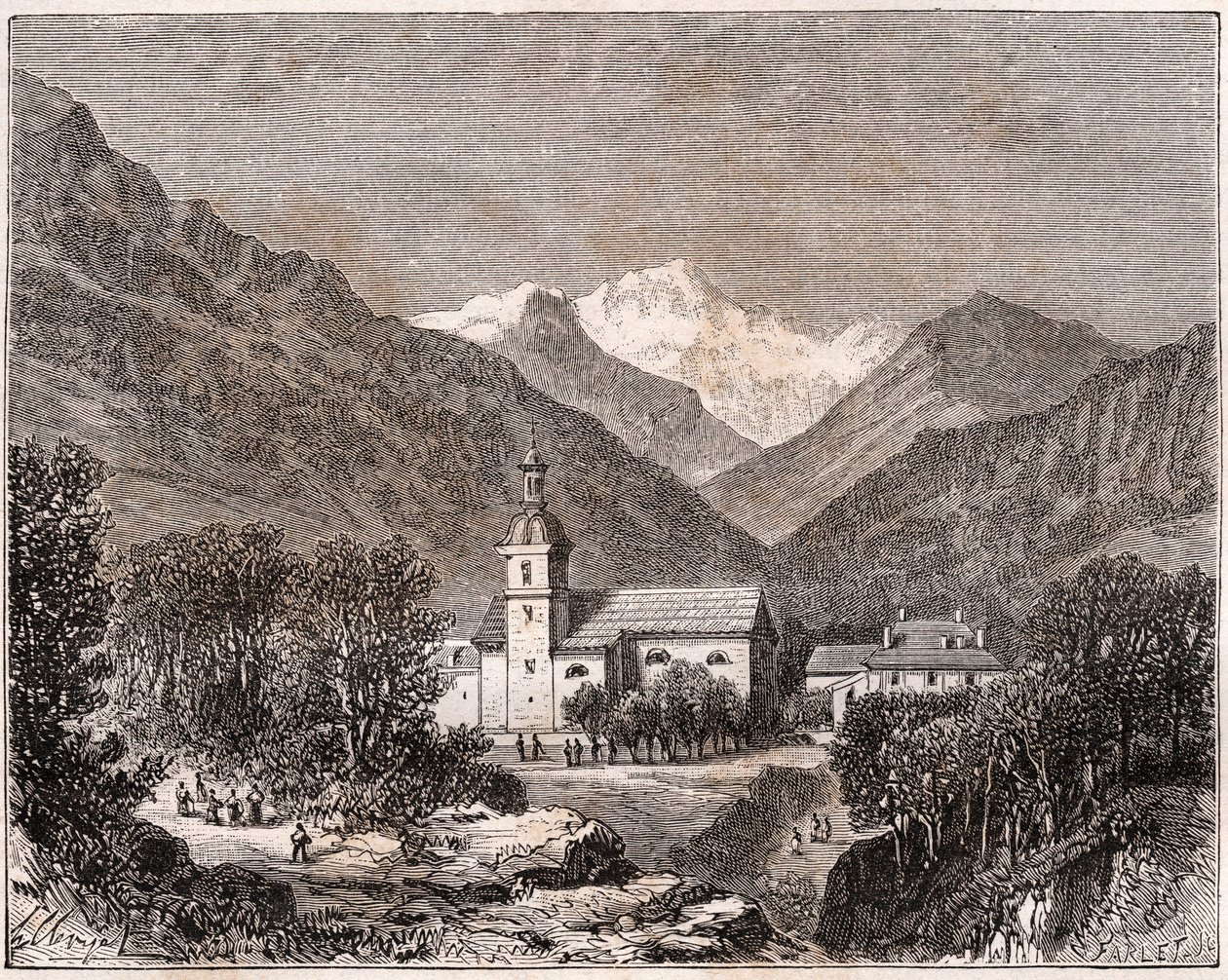 Brides-les-Bains (Brides les Bains) - Savoie - rytina v „France illustree: geografie, historie, statistická správa“ od V.A. Sladově hnědá. 1884 od French School