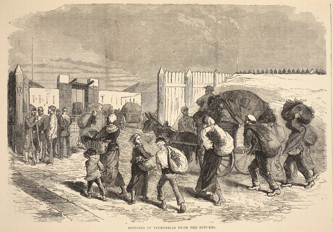 Přinášení zeleniny z předměstí, ilustrace z Cassells Historie války mezi Francií a Německem, 1870-1871 od French School