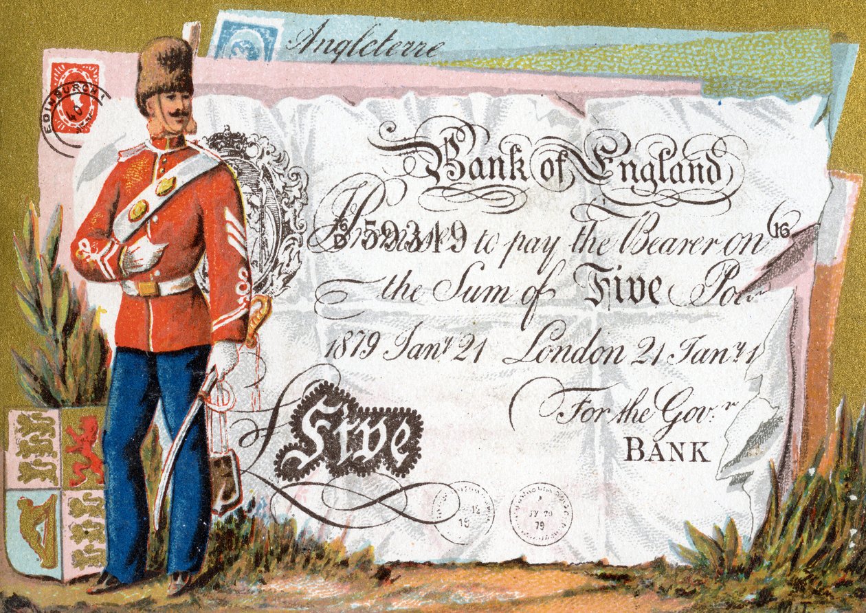 Britský armádní voják střežící pětilibrovou bankovku Bank of England, 1886-95 od French School
