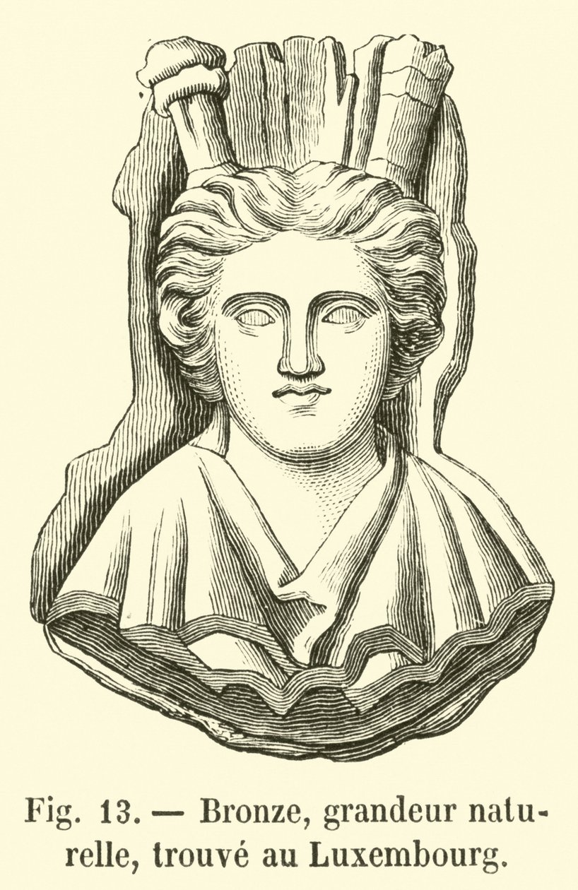 Bronz, přírodní velikost, nalezeno v Lucembursku (rytina) od French School