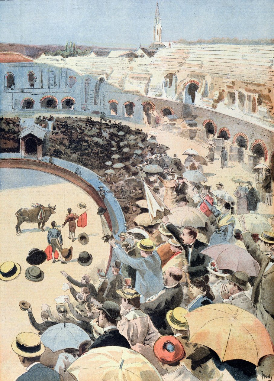 Býčí zápasy v Nimes, ilustrace z Le Petit Journal, 1894 od French School