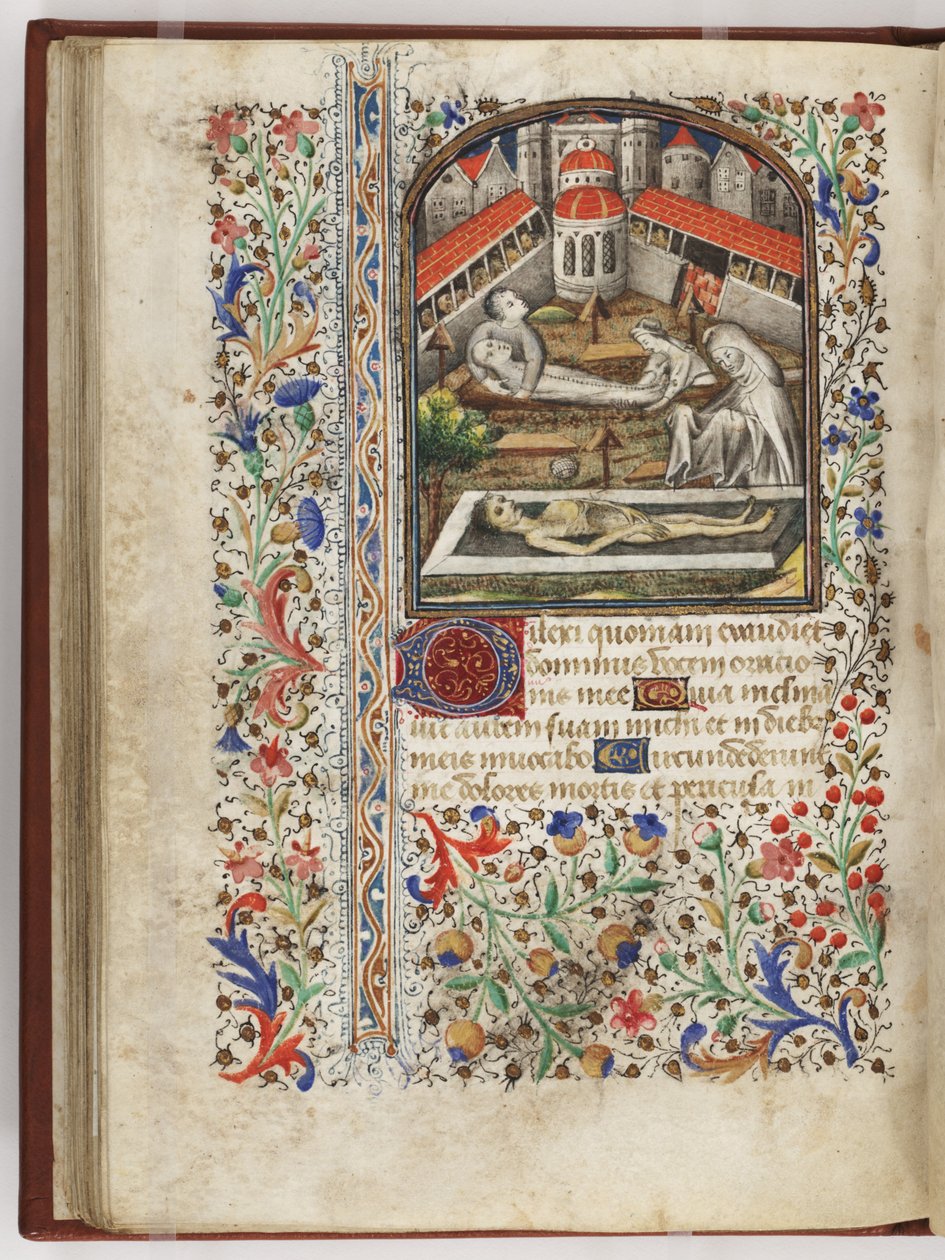 Pohřbívání mrtvých, ilustrace z "Knihy hodin", Paříž, asi 1440-60 (pergamen) od French School