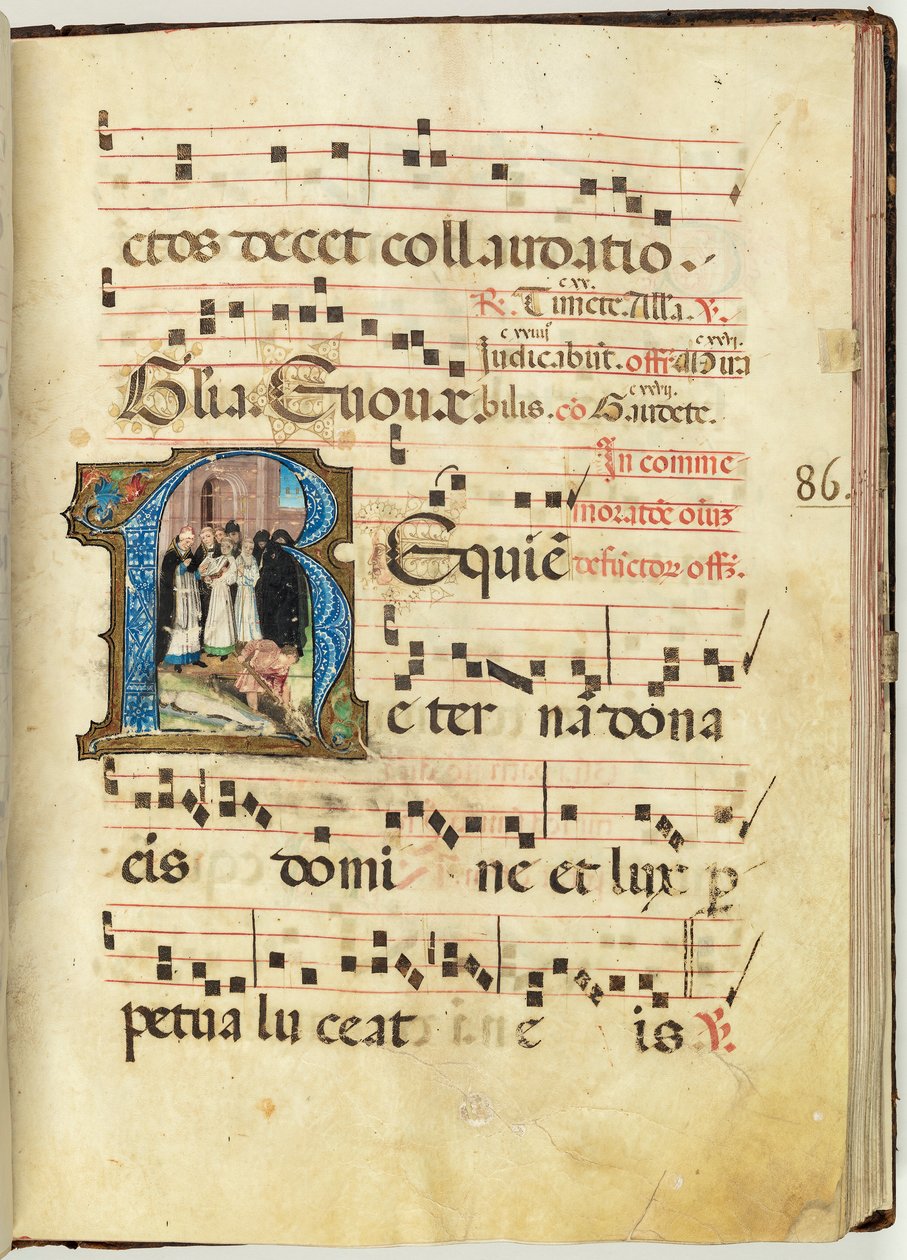 Pohřební scéna, graduál, f.86 (inkoust, tempera a plátkové zlato na pergamenu) od French School