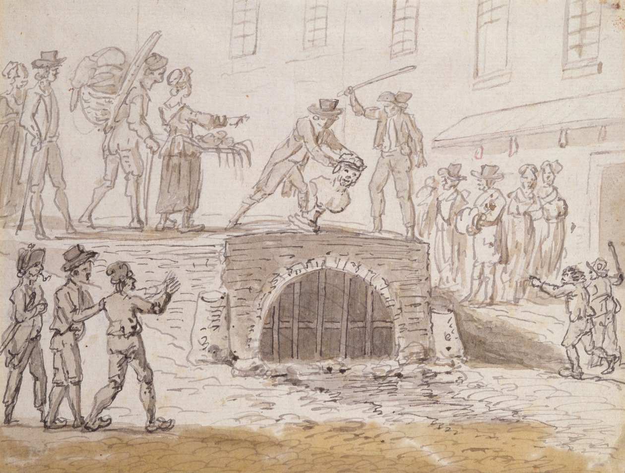 Busta Marata hozená do kanalizace, 5. února 1795 (akvarel na papíře) od French School