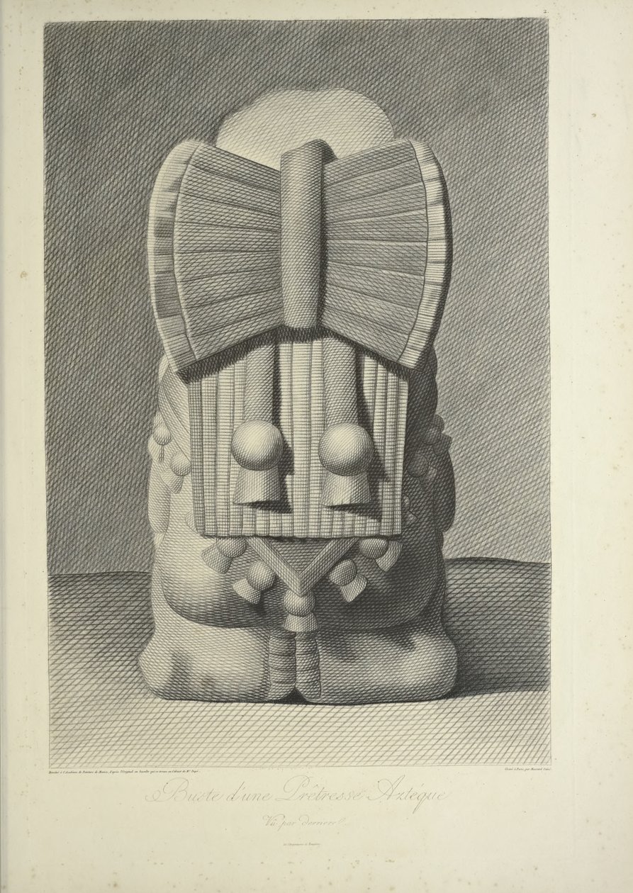 Busta aztécké kněžky, ilustrace z „Pohledy na Kordillery a památky domorodých národů Ameriky“ od Alexandra von Humboldta a Aime Bonpland od French School