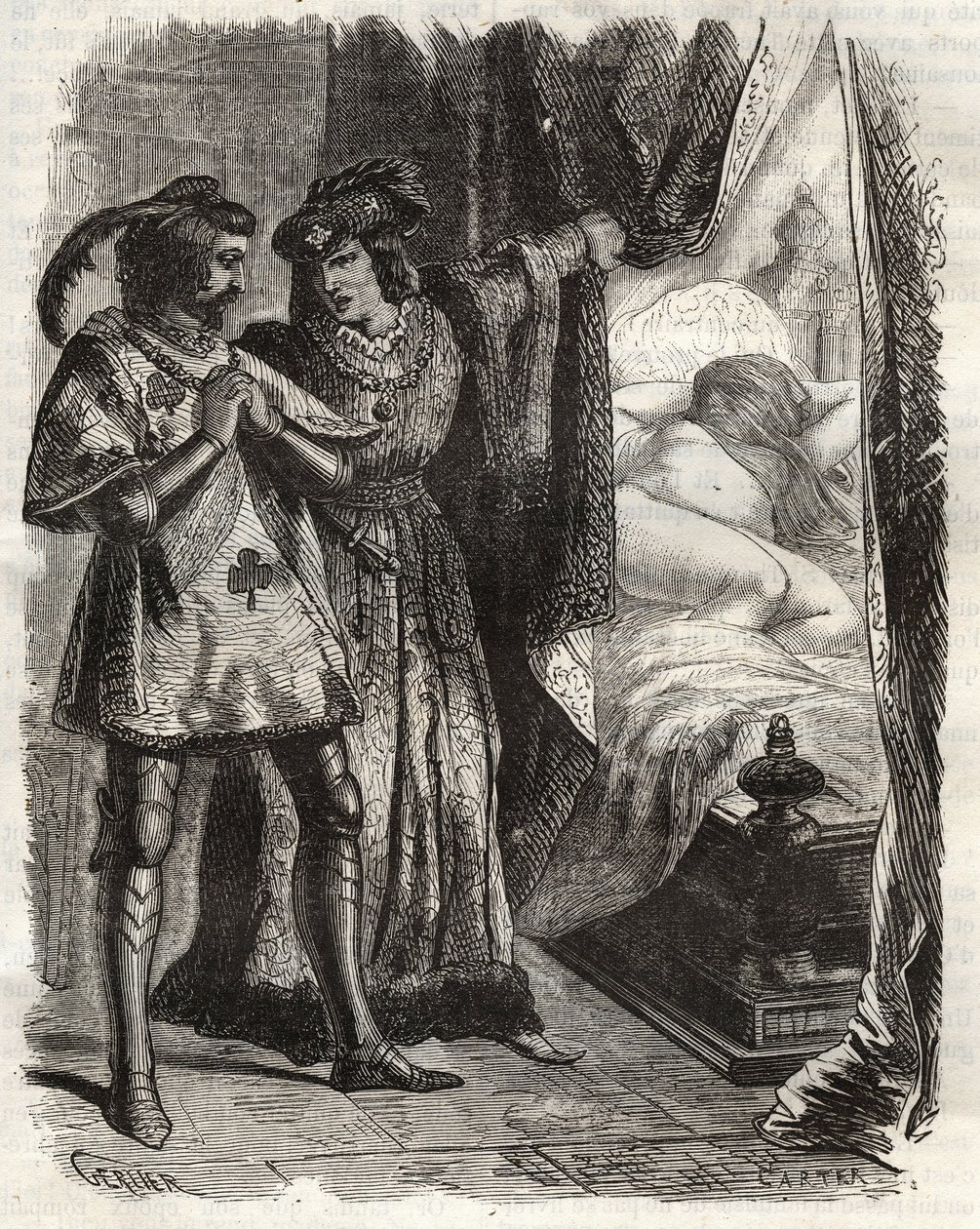 Zvednutím dveří ukázal manželovi jeho vlastní ženu ležící nahou. Ludvík I. z Valois vévoda z Orleansu (1372-1407) přiměl Raoula d