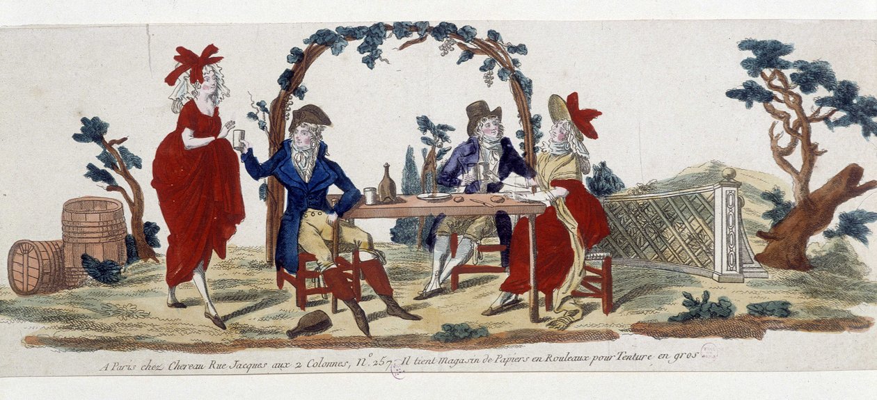 Café à Paris: chez Chereau, rue Jacques - rytina od French School