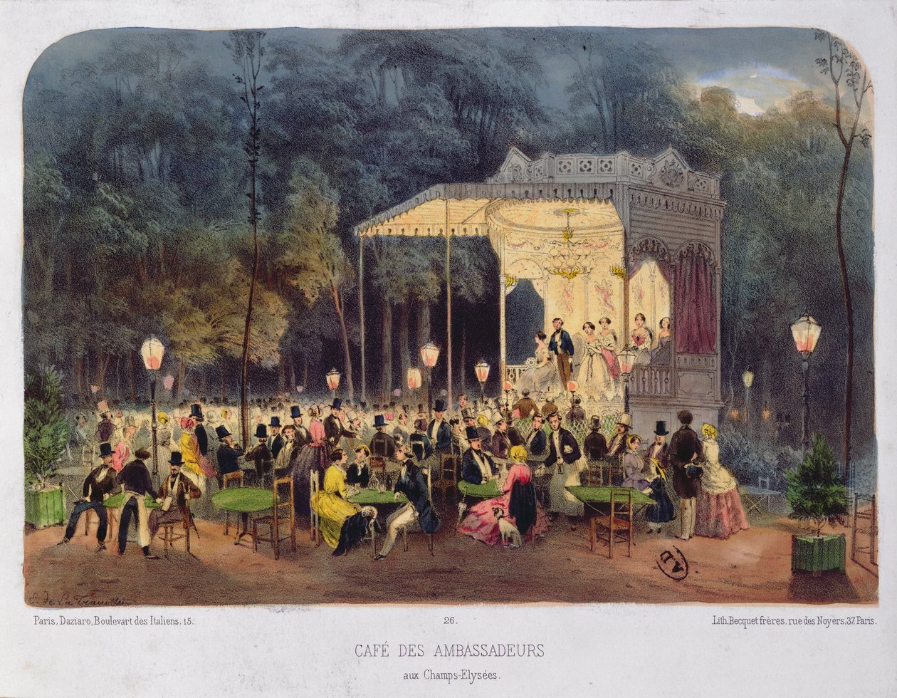 Cafe des Ambassadeurs, Champs-Elysees, kolem roku 1850 od French School
