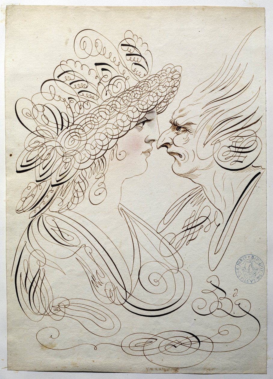 Kaligrafie: Profilové portréty kolem roku 1780 od Bernarda de Paris. od French School