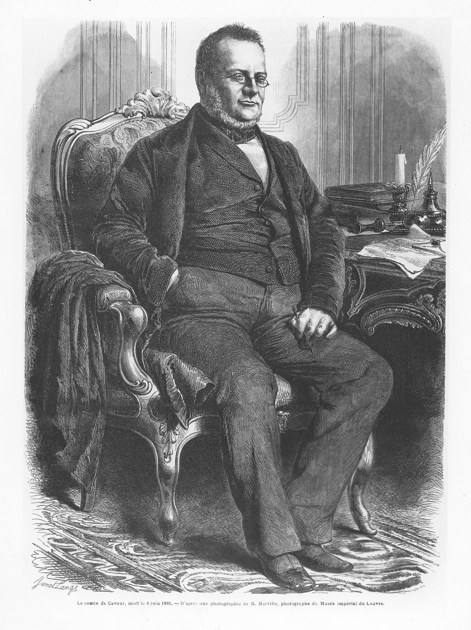 Camillo Benso, hrabě z Cavour (rytina) od French School