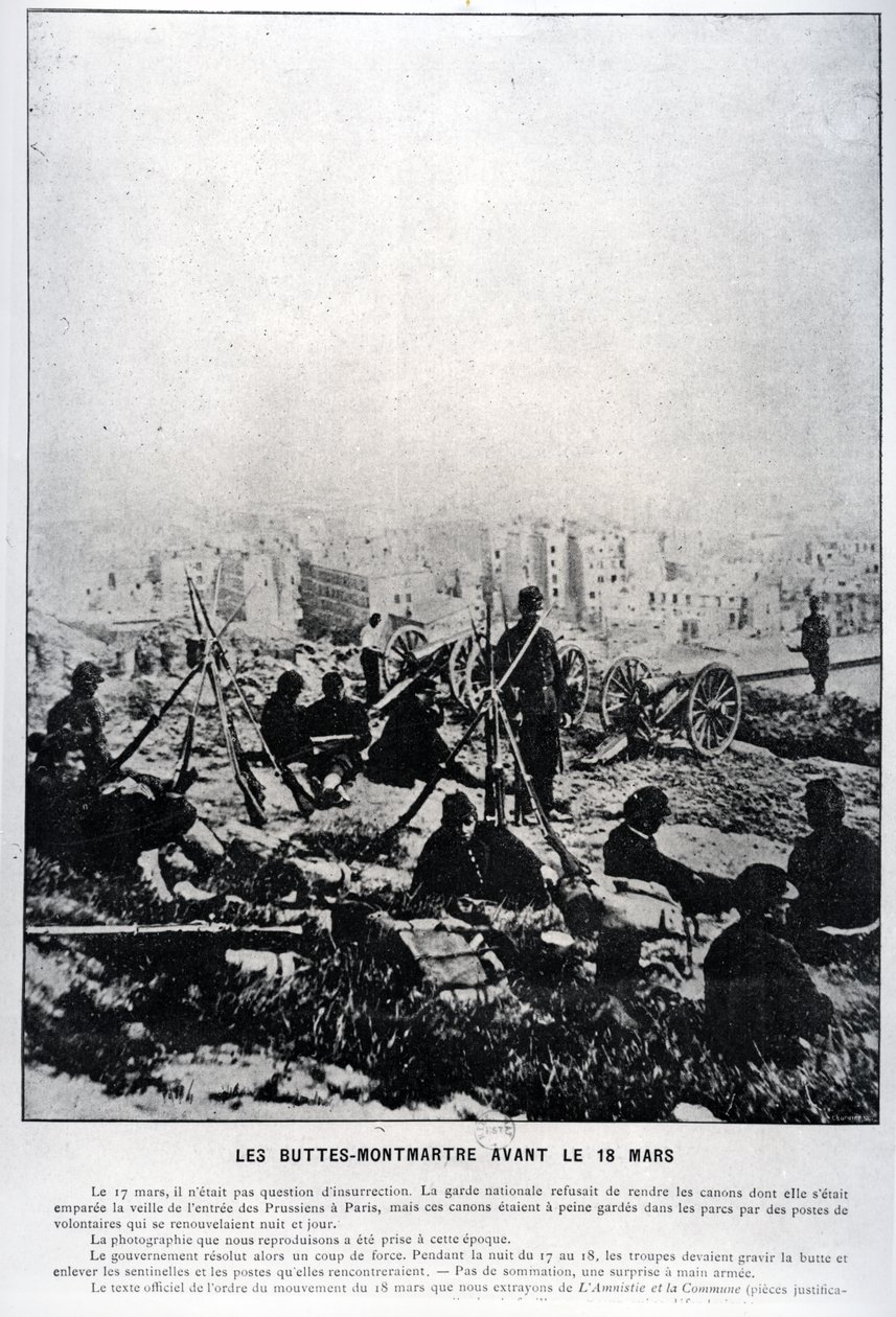 Děla na Buttes-Montmartre v předvečer 18. března 1871 (černobílá fotografie) od French School