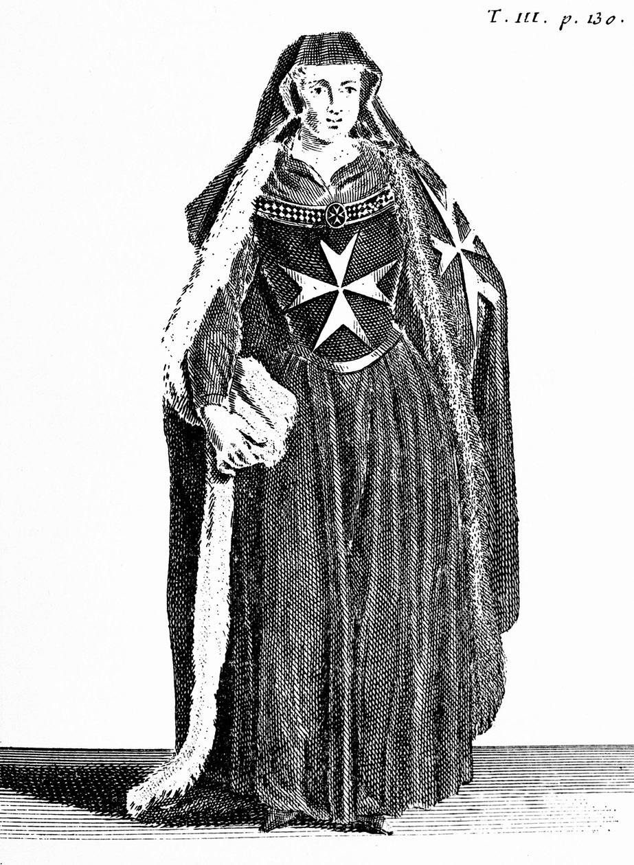 Kanonie Řádu svatého Jana Jeruzalémského během rhodského období, ilustrace z „Histoire et Costumes des Ordres Monastiques“ od Pierra Helyota (1660-1716) od French School