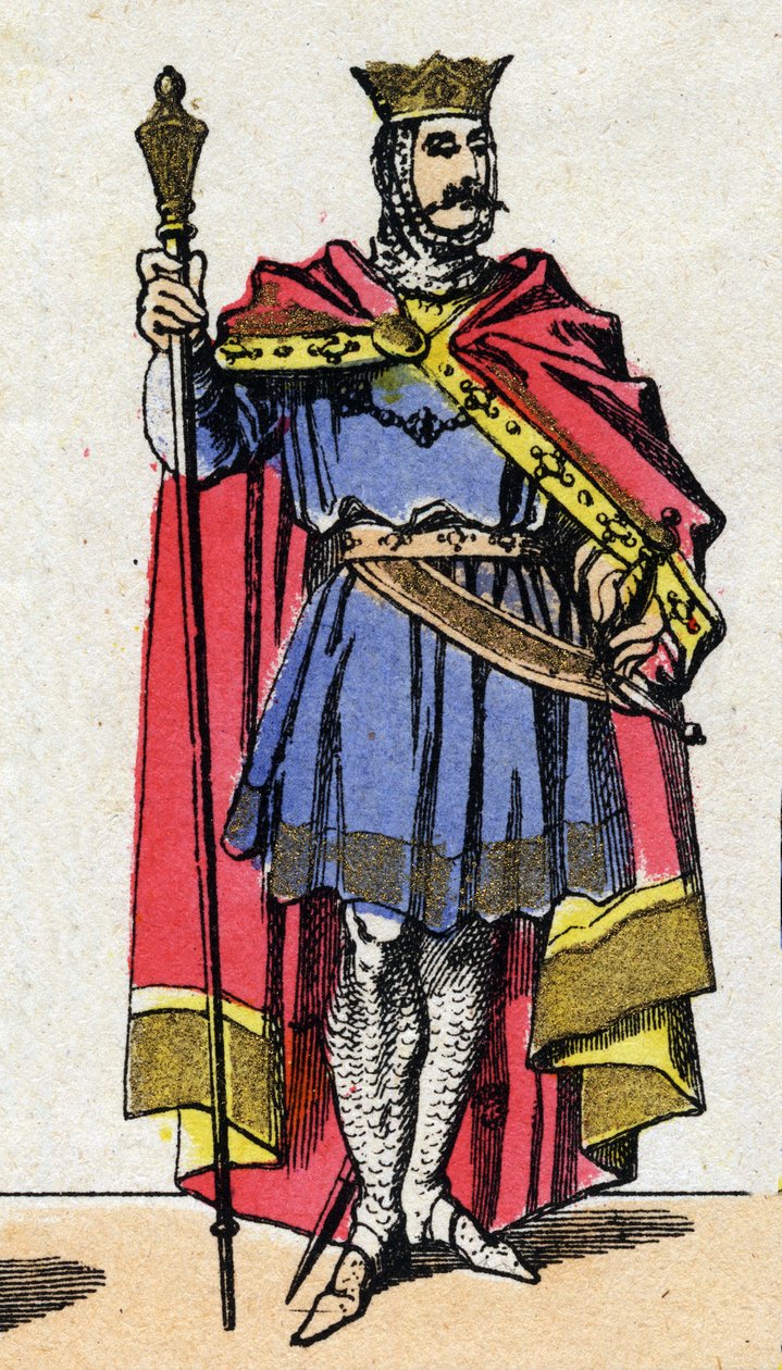 Kapetovská dynastie: Portrét Hugues Capet (940-996) Král Franků v letech 987 až 996. Epinal imaging z konce 19. století. Soukromá sbírka. od French School