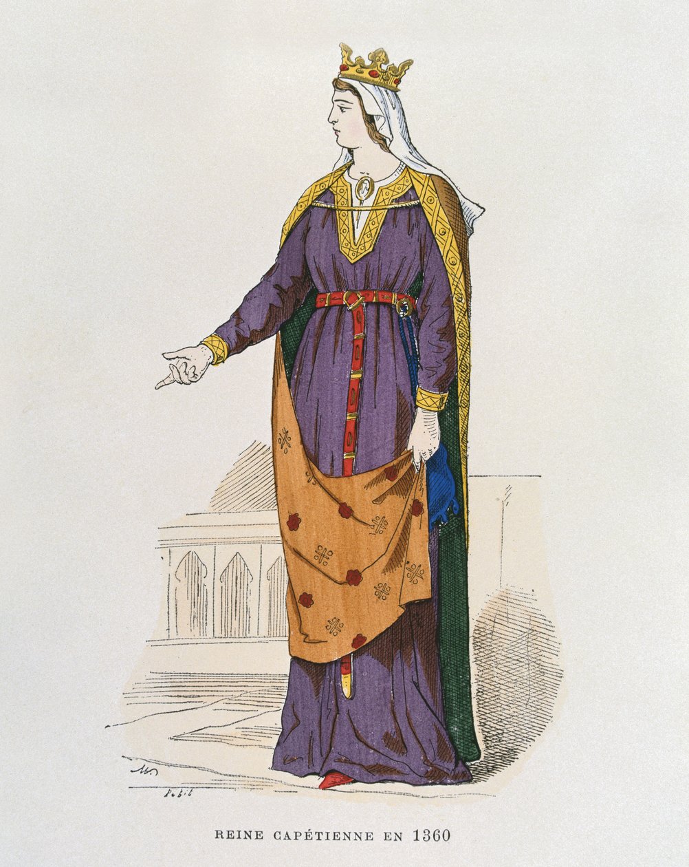 Kapetovská královna v roce 1360, od civilních a vojenských kostýmů Francouzů v průběhu staletí od French School