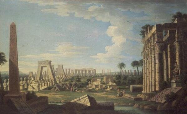Capriccio s egyptskými ruinami (olej na panelu) od French School