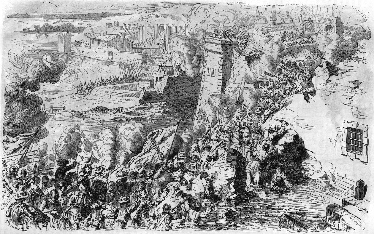 Zachycení Lagny Farnesem v roce 1590, podle staré rytiny. V “” Histoire Populaire de la France””, sd. kolem 1885. Rytina. od French School