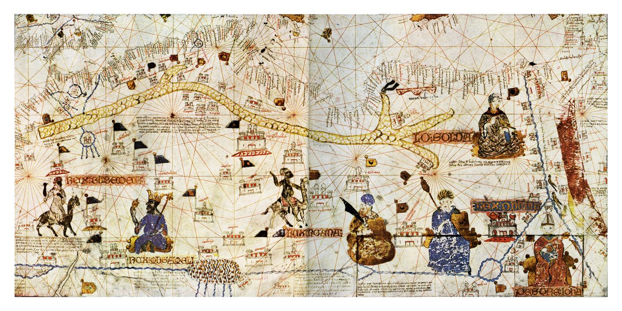 Karavanní cesty Saharou v roce 1413, z knihy "Histoire de la Locomotion Terrestre...", asi 1935 (tisk) (tisk) od French School
